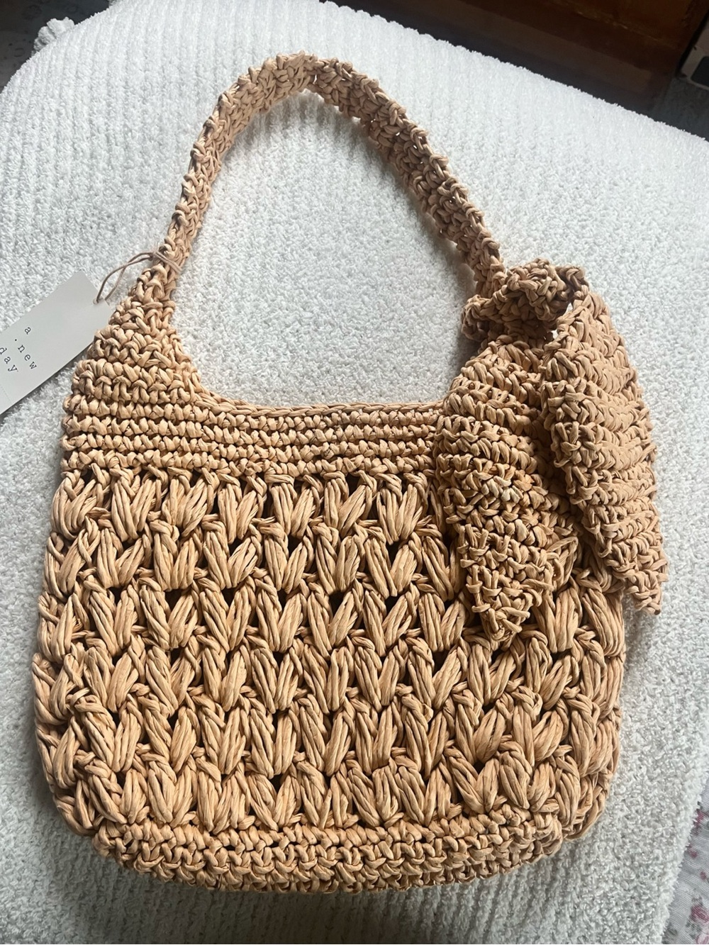 a new day Tan Crochet Knot-Detail Shoulder Bag